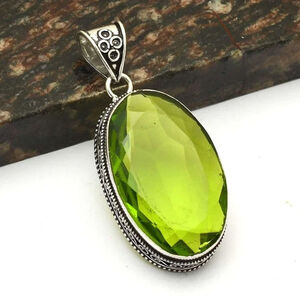 Green Peridot 2.4" Semi-Precious Gemstone Antique Design Pendant / Jewelry NWT